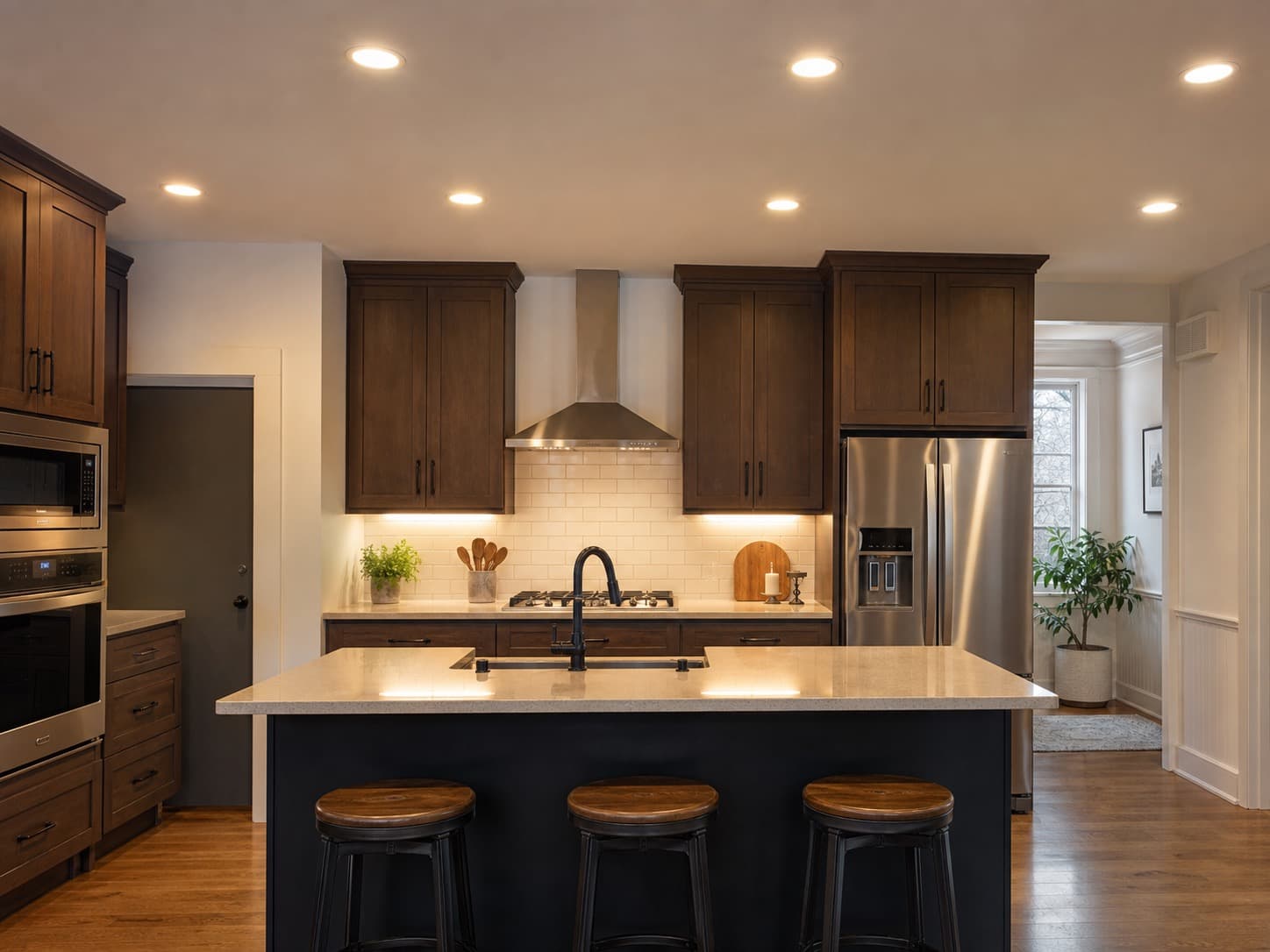 Modern kitchen with newly installed recessed lighting