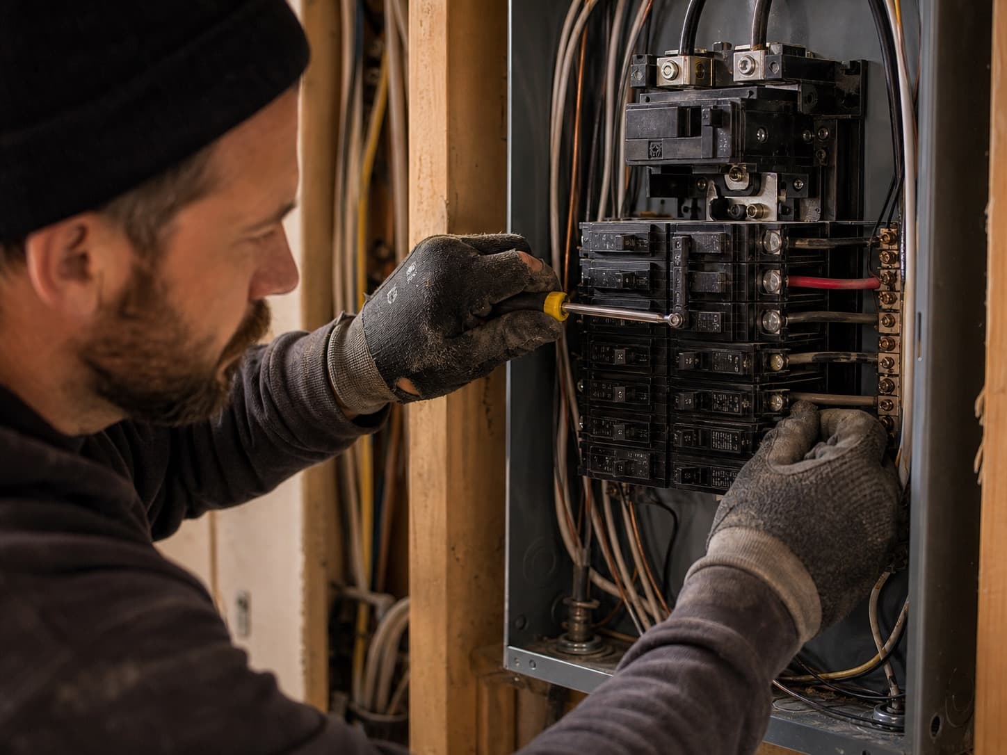 Electrician upgrading a residential electrical panel